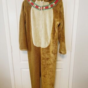 Briefly Stated Super Plush Reindeer Christmas Pajamas One Piece Hoodie Size M